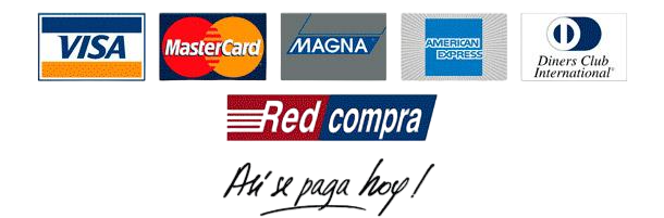 Aceptamos Visa, MasterCard, American Express, Diners Club y Red Compra